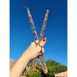 Vintage Copper Flakes Lucite Acrylic Candlesticks MCM tapers Set of 2